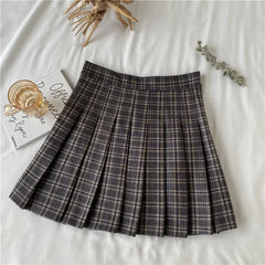 Hnewly Plaid Pleated Skirt Women Japan Jk High Waist Thin A Line Short Skirt Female Sweet Preppy Style Woolen Mini Short Skirt