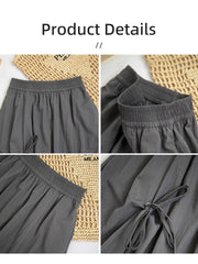 Hnewly Women's Summer High Waisted Bow Cargo Skirt - Korean Effortless Chic Flowy Big Hem Umbrella Skirt Midi Casual Skirt