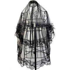 Hnewly 2 Tier Black White Flower Lace Edge Bridal Veils with Comb Elegant Vintage Wedding Cosplay Performance Hair Accessories