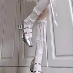 Hnewly Silver Heels Mary Jane Shoes Women Thick Heels Buckle Lolita Shoes School Uniform Student Girls Leather Shoes 2024