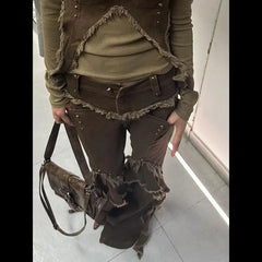 Hnewly American Retro Patchwork Jeans for Women 2025 New Straight Loose Wide Leg Pants Summer Sexy Low-waist Street Denim Pants