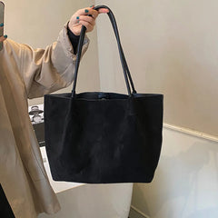 Hnewly Women Faux Suede Shoulder Bag Winter Retro Soft Tote Bag Luxury Designer Trend Female High Capacity Handbags