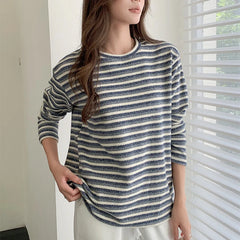 Hnewly Casual Striped Women's Pullovers Spring Autumn Crew Neck Long Sleeve Knitted Sweater Woman Soft Loose Bottoming Tops Women