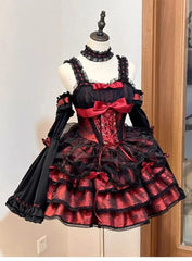 Hnewly Gothic Lolita Y2k Dress Women Vintage Victorian Harajuku Bow Lace Bandage Party Dresses Spice Girls Sleeveless Cos Vestidos