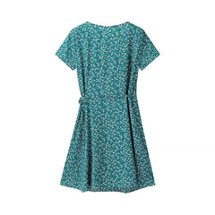 Hnewly Short Sleeve Floral Print Chic Women Dress Bandage Chic Vacation Casual Summer Dress Chiffon 2025 New High Wasit Female Clothing
