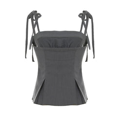 Hnewly Bandage Bow Stitching Crop Top Women Patchwork Lace Sleeveless Slim-fitting Tees y2k Vintage Vest Korean Fashion Camisole