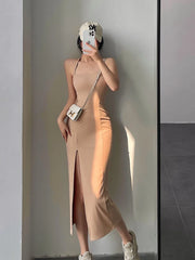Hnewly European Summer Fashion New Simple Casual Style Sexy Trend Slim Dress Solid Color Side Slit Sleeveless Women's WCWZ
