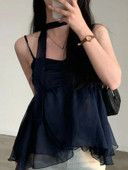 Hnewly BACK TO SCHOOL OUTFIT Korean Fashion Sexy Tank Top Loose Women Aesthetic Sleeveless Y2k Sweet Camis Party Female Halter Collar Casual Clothes Summer