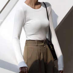 Hnewly Women Long Sleeve T Shirt Autumn Winter Solid Slim Fit Pullovers Tee Shirt Female Basic Warm Clothes Streetwear Tops