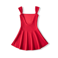 Lunivop Summer Ballet Style Red Slash Collar Short Sleeve Backless Dress Women U Back Low Waist A-lined Swing Mini Dresses Party Robe