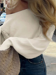 Hnewly Autumn Winter Solid Knitted Pullover Women Loose Off Shoulder Slash Neck Long Sleeve Casual Warm Sweater