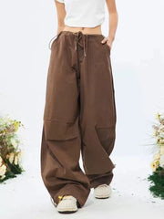 Hnewly Y2K Vintage Drawstring Parachute Pants Women Hip Hop Loose Streetwear Cargo Pants American Low Waist Hot Girls Wide Leg Trousers