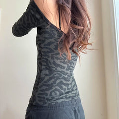 Hnewly Leopard Print Black T Shirt Women Lace Patchwork Full Sleeve Tee y2k Chic Off-shoulder Cropped Top Vintage 2000s Clothing