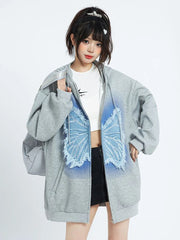 Hnewly Vintage Women Y2K Hoodies Bufferfly Loose Long Sleeve Streetwear Sweatshirts Harajuku Casual Fall Lady Retro American Tops