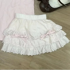 Hnewly Y2k Gothic Elastic Waist Cross Short Skirt Women Sweet Hot Girl Chic High Waist Ruffle Skirts Female Design Retro Cake Skirt New