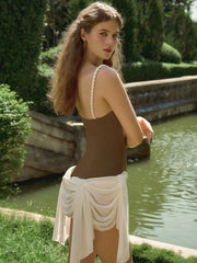 Hnewly Contrast Patchwork Dress Women Backless Sexy Shirring Tassel Irregular Sleeveless Midnight Club Party Mini Bodycon