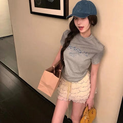 Hnewly Sweet Fairycore Cake Skirts Women Kawaii Korean Style Ruffle Mini Skirt Elegant Casual High Waist Mesh Layered Skirt