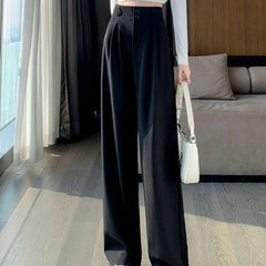 Hnewly Elegant Wide Leg Pants Women Korean Style High Waist Black Baggy Pants Office Ladies Fashion Loose Suit Trousers Streetwear