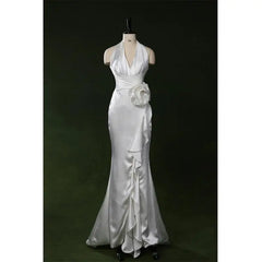 Hnewly Sexy Neck Hanging V-neck White Dinner Party Annual Party Birthday Party Host Coming Of Age Ceremony Evening Gown Customized