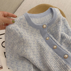 Hnewly French Elegant Cardigan Sweater Women's Fashion O-Neck Long Sleeve 2023 New Spring Autumn Knitwear Women's Short Loose Coat Top