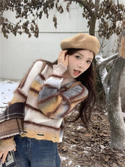 Hnewly Women Striped Pullover Knitted Sweater 90s Aesthetic Harajuku Long Sleeve Sweater Y2k 2000s Vintage Fashion Clothes 2024