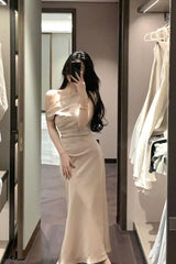 Hnewly Elegant Evening Party Satin Long Dresses for Women 2024 Summer New Pink Birthday Robe Sexy Slash Sleeveless Slim Female Clothing