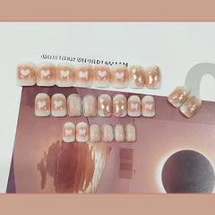 Hnewly 24Pcs Set Wearable Press On Nail Art Full Cover Manicure Ballet Cute Nails False Removable Fake Nails With Glue Short Square Head