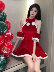 Hnewly Sexy New Year Christmas Red Spicy Girl Plush Sex Mini Dress Girl Hot Sexy Korean Women Spice Girls Uniform New Top