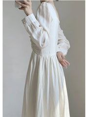 Hnewly Vestidos Mujer White Solid Spring Summer Long Sleeve Korean Fashion Long Dress Elegant A-line Sweet Women Dresses