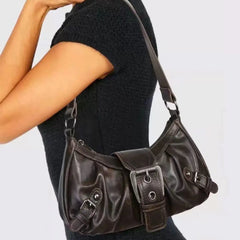 Hnewly Vintage Brown Y2k Underarm Bag Purse Women Retro Pu Leather Soft Shoulder Tote Bag Ladies Moto Biker Casual Handbag New