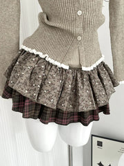 Hnewly Spring Woman Korean Fashion Long Sleeve Cardigan Tops 90s Vintage Sweaters Mori Girl Square Collar Lace Spliced Knitwears