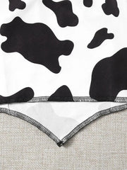 Hnewly Summer Sexy Women's Cow Print Ruffled Tank Top Print Contrast Stitching Camisole Tank Top