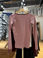 Hnewly Pink Brown Striped Long Sleeve T-shirt Woman Spring Six Buttons O-Neck Cotton Slim Tee Sweet Preppy Style Fashion Tshirt Y2k Top