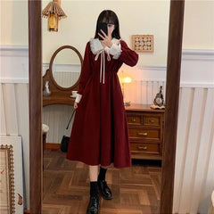 Hnewly holiday dress New Vintage Shirt Dress Women Autumn Spring Long Sleeve Robe Kawaii Lolita Elegant Midi Dresses Korean Fashion Vestido платье