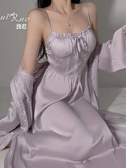 Hnewly Summer Fashion Women's Clothing Long British Style Lace Pattern Tie up New Silk Patchwork Long Sleeved Elegant Dress