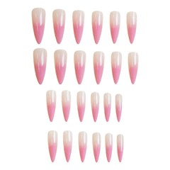 Hnewly 24PCS Long Tip Gentle Gradient Fake Nails Press On Acyrlic Nails Stiletto Milky Pink False Nails Pointed Fashion Nails Wearable