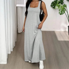 Lunivop Fashion Loose Long Dresses European And American Grey Sleeveless Two-piece Suit Summer Casual Sexy Camisole Suit