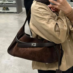 Hnewly Buckle Decorative Design Solid Faux Suede Handbag Large Capacity Hasp Casual Tote Hot Sale Bags for Women Bolsas Femininas