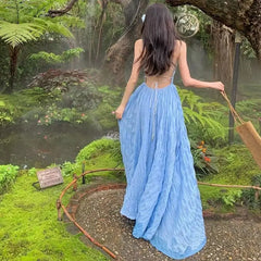 Hnewly Women Sexy Off Shoulder Backless Lace-up Elegant Party Dresses Summer Sleeveless Slim Solid Fairy Holiday Beach Maxi Dress Robe