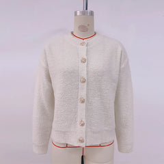 Hnewly Casual Women's Knitted Solid Cardigan Loose O-neck Single Breasted Full Sleeve Female Sweater Autumn Lady Chic Knitwear