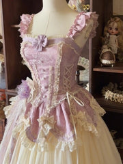 Hnewly Sweet Elegant Princess Dress Summer New Woman's High Waist Slimming Bow Lace Splicing Evening Dress Ball Gown Vestido Feminino