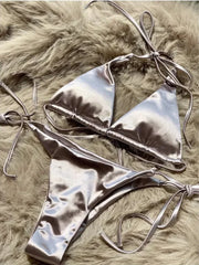Hnewly Wrap Around Halter Metallic Satin Bikini Women Swimwear Female Swimsuit Two-pieces Bikini Set Brazilian Bathing Suit Swim Lady