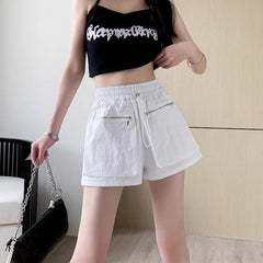 Hnewly Elastic Waist Casual Wide Women's Cargo Shorts Flowy Trend 2025 Korean Style XL Summer Zippered Pocket Baggy Female Short Pants