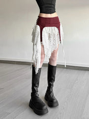 Hnewly Y2k Aesthetic Irregular Lace Mini Skirts Women High Waist Patchwork See Through Skirt Harajuku A-Line Grunge Fairy Faldas
