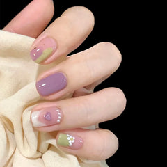 Hnewly 24P Short Round Press On Nails Art Simple Skip-color Red-brown Full Cover Artificial Fake Nails Gradient Whiten False Nail Tips