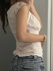 Hnewly Sweet Cute Lace Trim Mesh T Shirt Sexy Slim Deep V-Neck Short Sleeve Tees Women 2024 Summer Fashion Streetwear Ladies