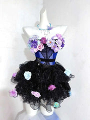 Hnewly Lovely Dress Lolita Costume Handmade Princess Blue Flower Fishbone Split Dress With Waist And Puff, Affordable Wedding Dress