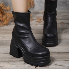 Hnewly Large Size Spring and Autumn Fashion New Item Thick Soled Height Increasing Women's Short Boots High Heels Zipper Women's Boots