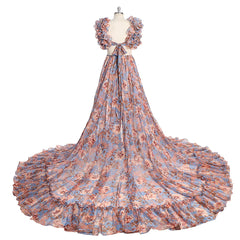 Hnewly V Neck Print Floral Chiffon Pregnancy Shooting Dress for Photo Shoot Long Train Maternity Dresses for Photoshoot