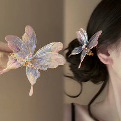 Hnewly 1PC Butterfly Dream Super Fairy New Chinese Retro Heat Shrink Butterfly Hair Clip Niche Design Temperament Hanfu Side Clip